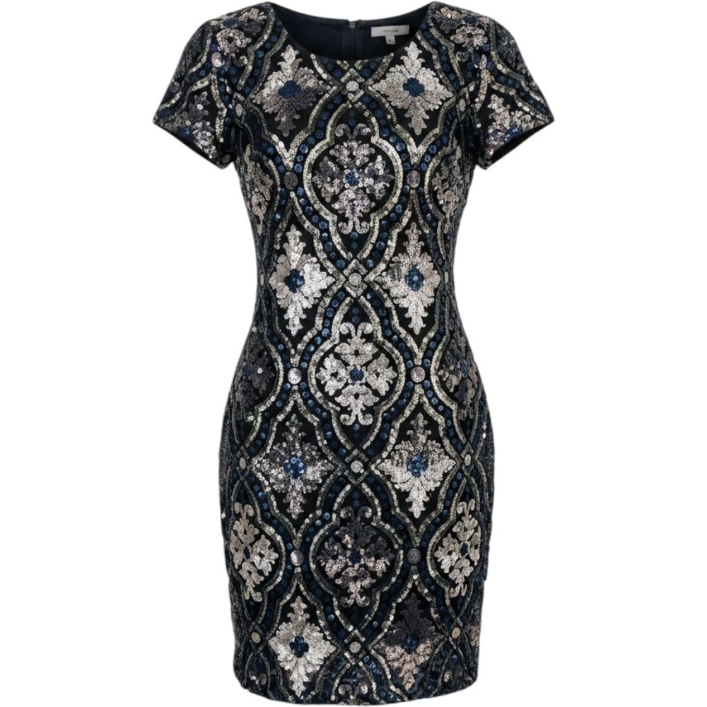 Maia Women Sequin Art Deco Cocktail Dress Size 6 Black Gold Sparkle Party Event